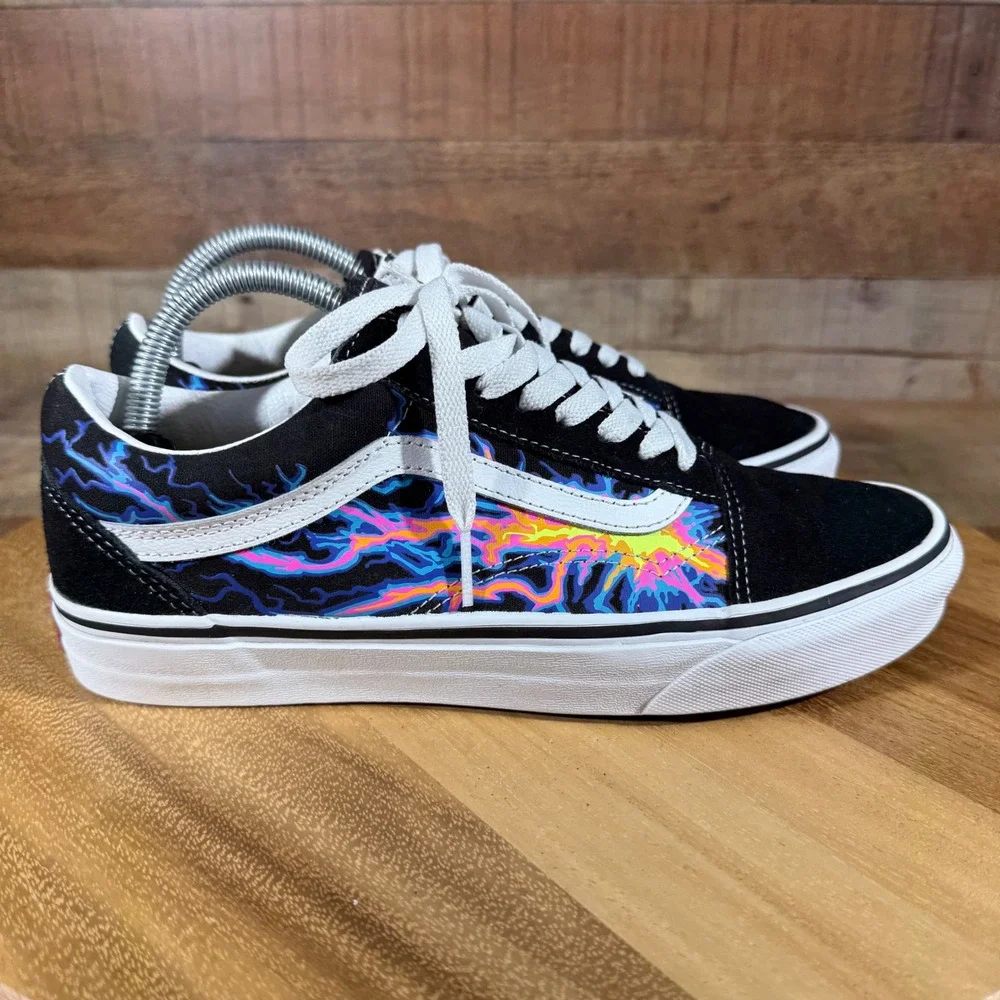 Vans Sneakers Men 8 Women 9.5 Black Lightning Suede Canvas Skate Shoes 751505